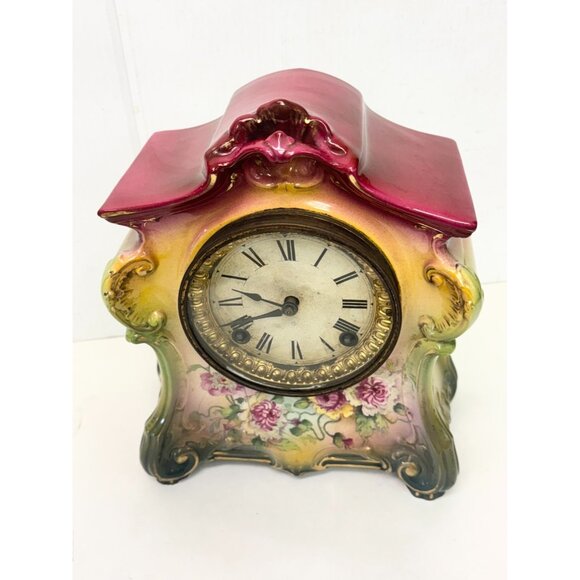 Antique Victorian Royal Bonn Germany Porcelain Mantle Clock - Picture 9 of 11